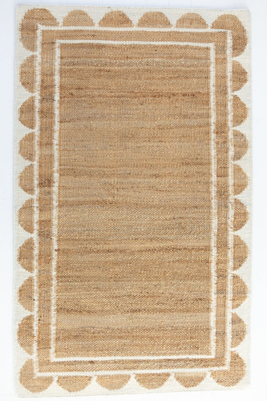 Cotton White Scalloped Edge Jute & Wool Combo Rug (ready to ship)