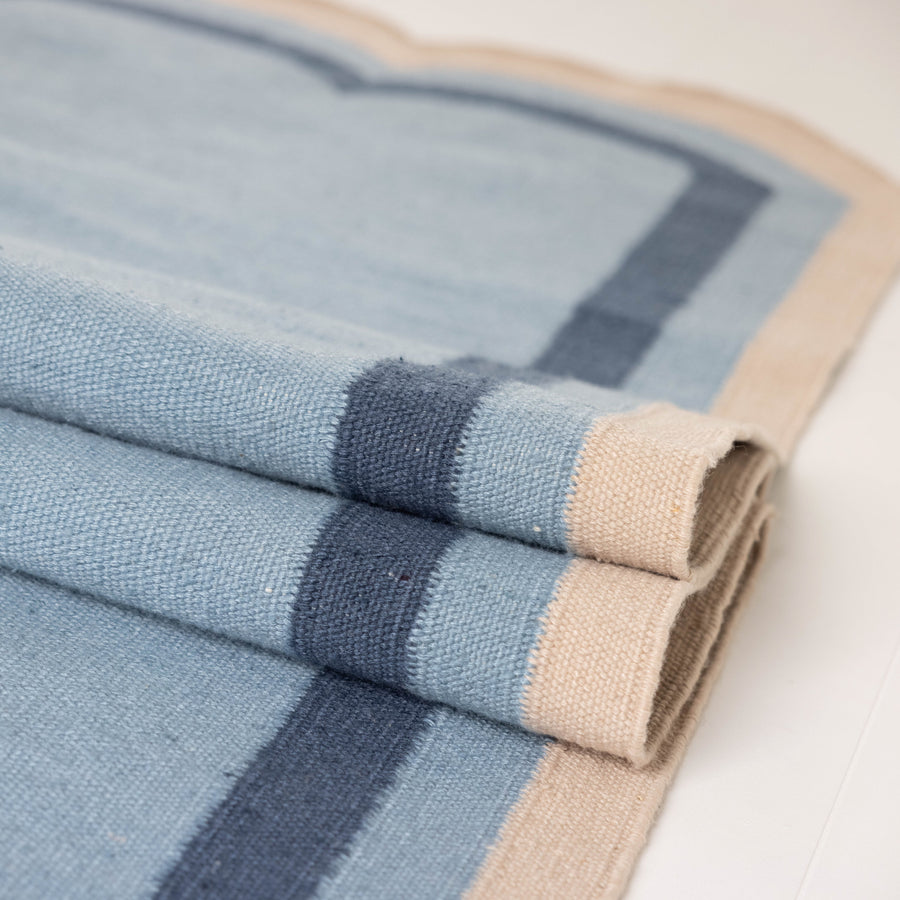 Blue & Navy Scalloped Dhurrie Rug (in stock)