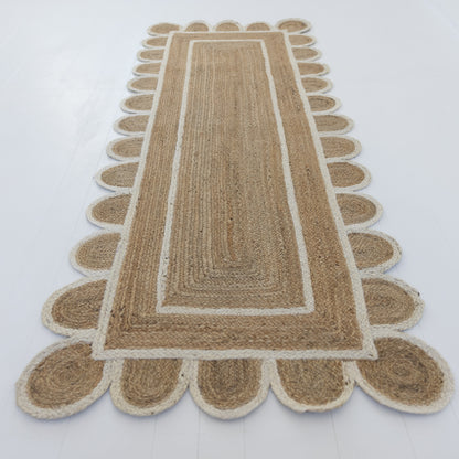 Handwoven 100% jute rug with natural texture, white scalloped edge, and protective cotton backing – White Scalloped Edge Jute Rug by Locust Lane Rugs
