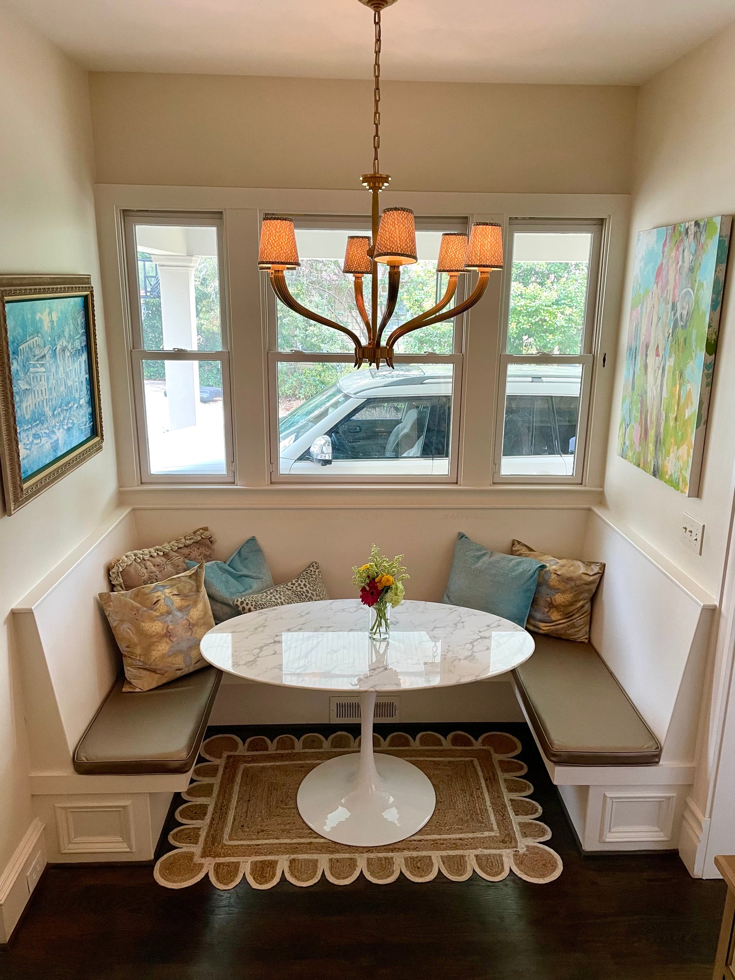 Handwoven 100% jute rug with natural texture, white scalloped edge, and protective cotton backing – White Scalloped Edge Jute Rug by Locust Lane Rugs